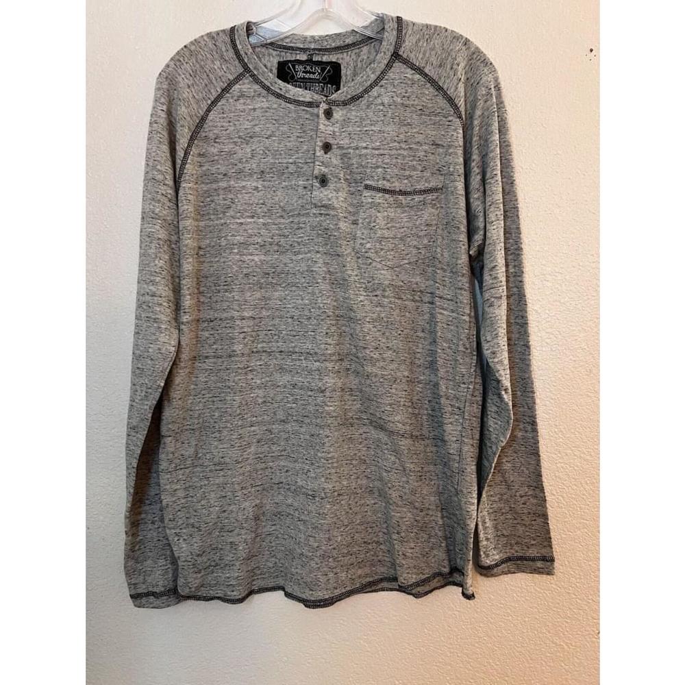 Broken Threads Sewn Style Mens M Long Sleeve Raglan T-Shirt Lightweight Gray